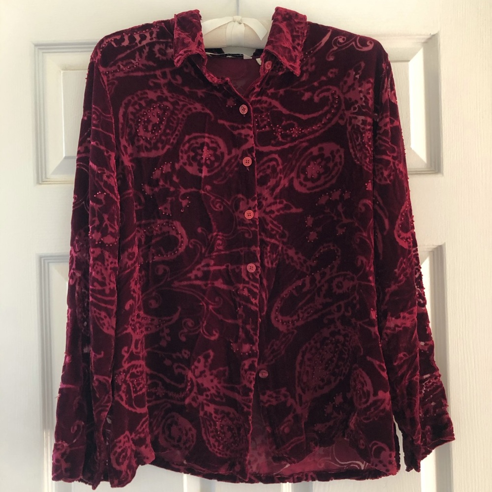French Laundry Beaded velvet detail sheer top